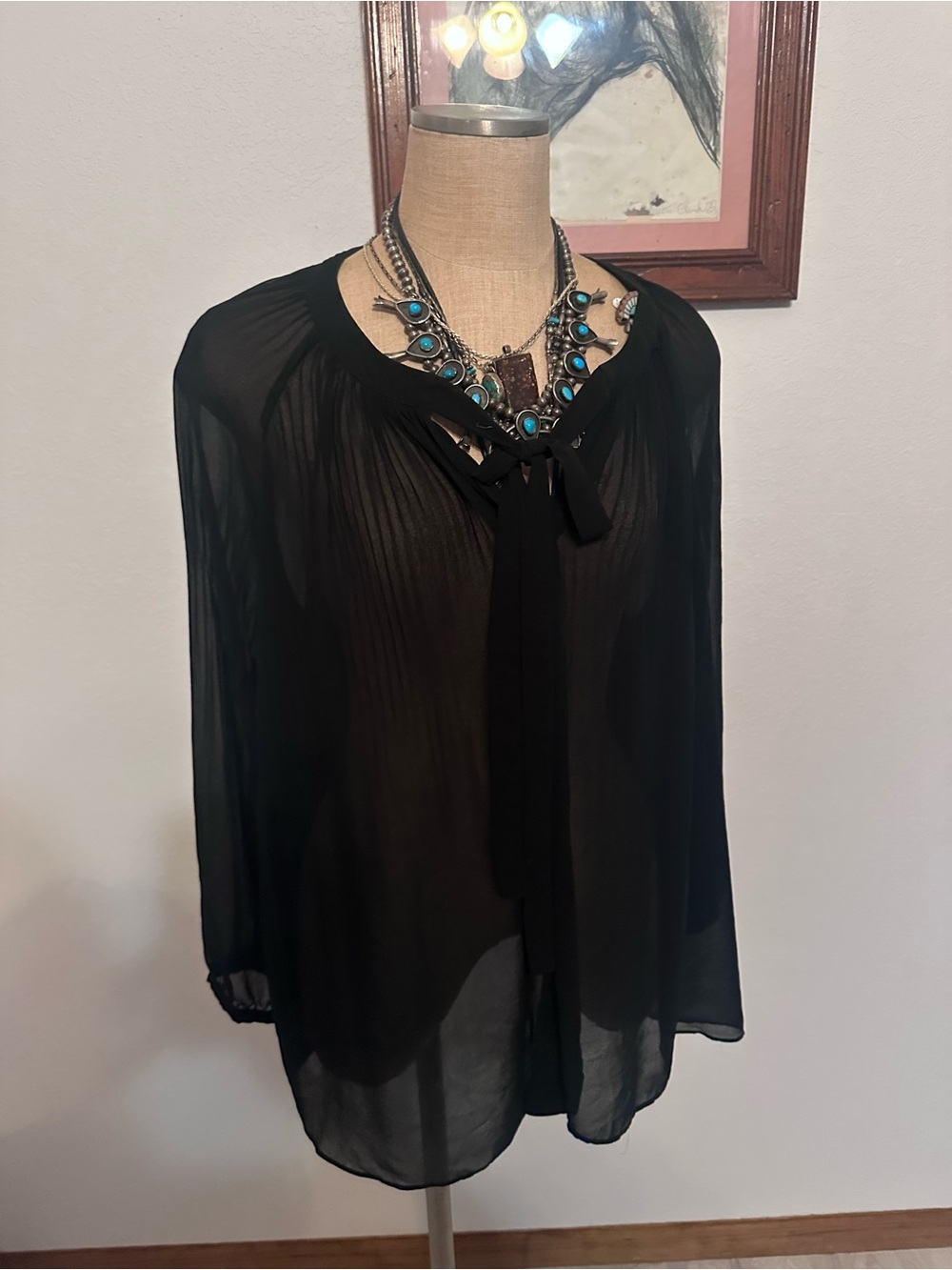 Lane Bryant Black Sheer Tie-Front Blouse